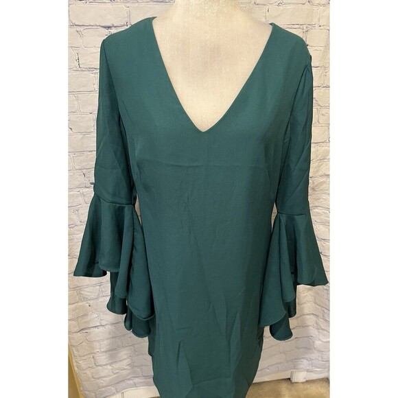 Venus Emerald Green Flare Sleeve Sheath Dress V Neck Sexy Size 12 - Picture 3 of 7